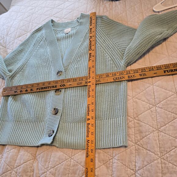 A New Day Cardigan Sweater Women's M Turquoise Ribbed V Neck Preppy Casual Gorp - Picture 6 of 6